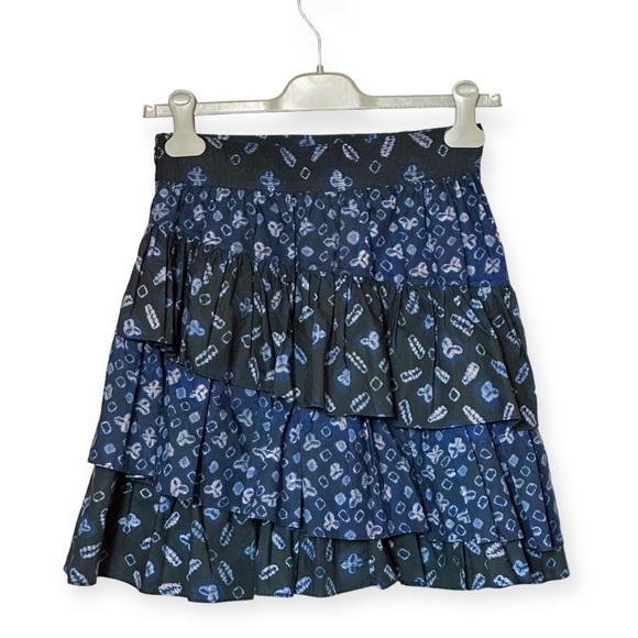 Never Worn‎ Ulla Johnson Aminta Poplin Chevron Shibori Skirt, Blue, Size 4 - Picture 3 of 15